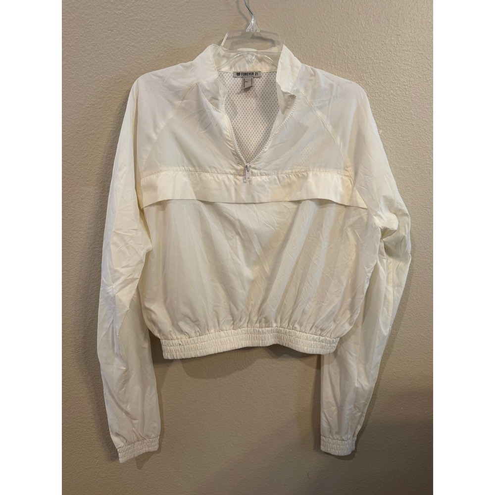 Forever 21 White Cropped Windbreaker Jacket Athletic Athleisure Size M